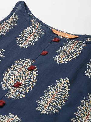 Indo Era Blue Floral Printed A-line Kurta 4