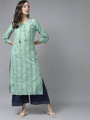 Indo Era Green Woven Straight Kurta 1