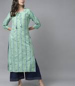Indo Era Green Woven Straight Kurta
