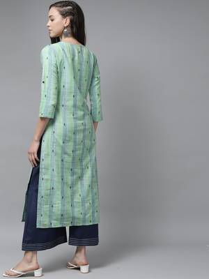 Indo Era Green Woven Straight Kurta 2