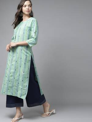 Indo Era Green Woven Straight Kurta 3