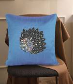 Mezposh Dazzle Air Force Blue & Metallic Quirky Embellished Faux Silk Cushion Cover (16x16)