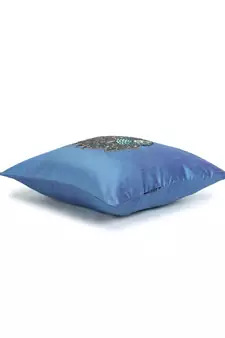 Mezposh Dazzle Air Force Blue & Metallic Quirky Embellished Faux Silk Cushion Cover (16x16)