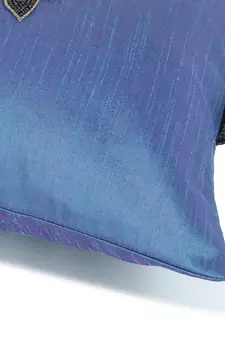 Mezposh Dazzle Air Force Blue & Metallic Quirky Embellished Faux Silk Cushion Cover (16x16)