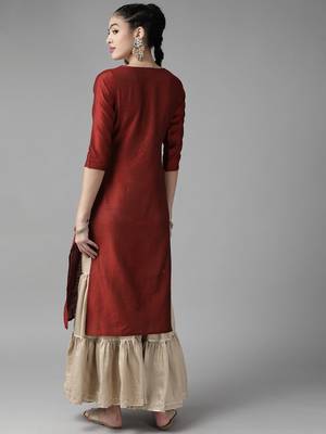 Indo Era Maroon Embroidered Straight Kurtas 2