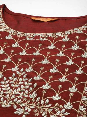 Indo Era Maroon Embroidered Straight Kurtas 4