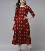 Indo Era Maroon Foil Printed A-line Kurtas
