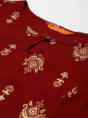 Indo Era Maroon Foil Printed A-line Kurtas 4