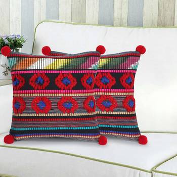 Mezposh Tribal Red & Multi Striped Acrylic Jacquard Cushion Covers  Set of 2 1