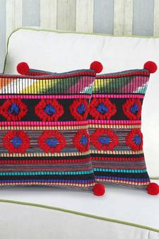 Mezposh Tribal Red & Multi Striped Acrylic Jacquard Cushion Covers  Set of 2