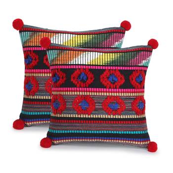 Mezposh Tribal Red & Multi Striped Acrylic Jacquard Cushion Covers  Set of 2 2