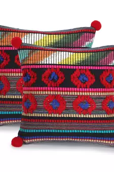 Mezposh Tribal Red & Multi Striped Acrylic Jacquard Cushion Covers  Set of 2