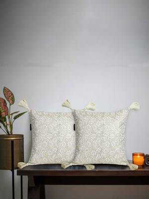 Mezposh Dazzle Lemon Yellow & White Floral Embroidered Faux Silk Cushion Covers (16x16)  Set of 2 1
