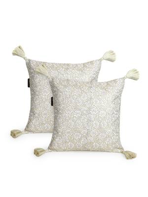 Mezposh Dazzle Lemon Yellow & White Floral Embroidered Faux Silk Cushion Covers (16x16)  Set of 2 2