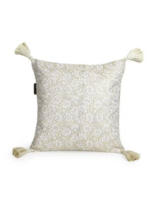 Mezposh Dazzle Lemon Yellow & White Floral Embroidered Faux Silk Cushion Covers (16x16)  Set of 2 3