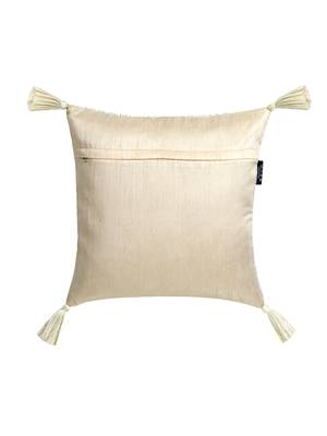 Mezposh Dazzle Lemon Yellow & White Floral Embroidered Faux Silk Cushion Covers (16x16)  Set of 2 4