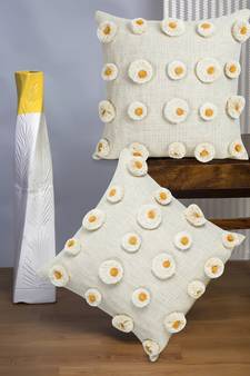 Mezposh Rustic Natural & Mustard Polka Cotton Cushion Covers (16x16)  Set of 2