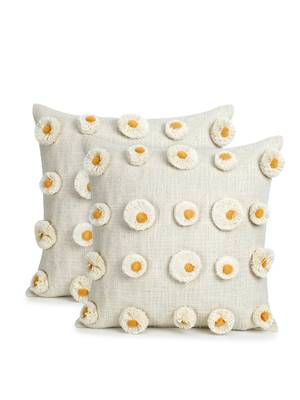 Mezposh Rustic Natural & Mustard Polka Cotton Cushion Covers (16x16)  Set of 2 2