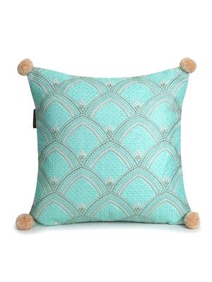 Mezposh Tribal Sea Green & Coral Ethnic Motifs Embroidered Faux Silk Cushion Covers (16x16)  Set of 2 3