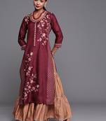 Indo Era Maroon Foil Printed Straight Kurtas