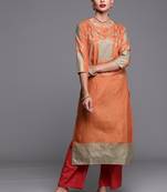 Indo Era Orange Foil Printed Straight Kurtas
