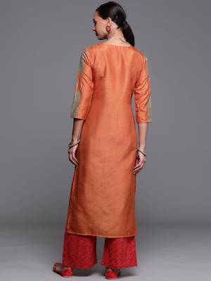 Indo Era Orange Foil Printed Straight Kurtas 2