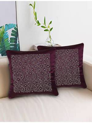 Mezposh Dazzle Purple & Silver Ogee Embellished Satin Cushion Covers (16x16)  Set of 2 1