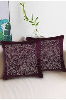 Mezposh Dazzle Purple & Silver Ogee Embellished Satin Cushion Covers (16x16)  Set of 2