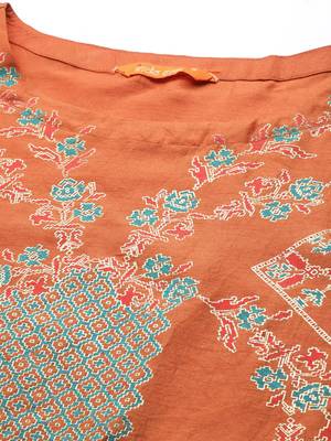 Indo Era Orange Foil Printed Straight Kurtas 4