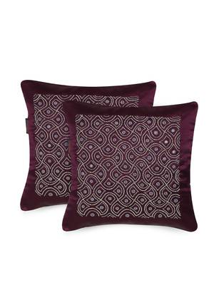 Mezposh Dazzle Purple & Silver Ogee Embellished Satin Cushion Covers (16x16)  Set of 2 2