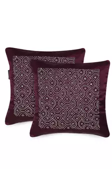 Mezposh Dazzle Purple & Silver Ogee Embellished Satin Cushion Covers (16x16)  Set of 2