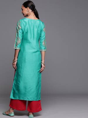 Indo Era Sea Green Foil Printed Straight Kurtas 2