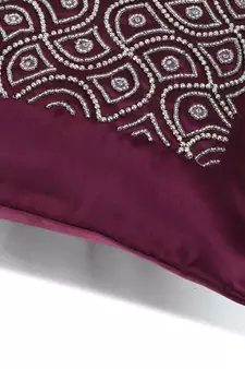 Mezposh Dazzle Purple & Silver Ogee Embellished Satin Cushion Covers (16x16)  Set of 2