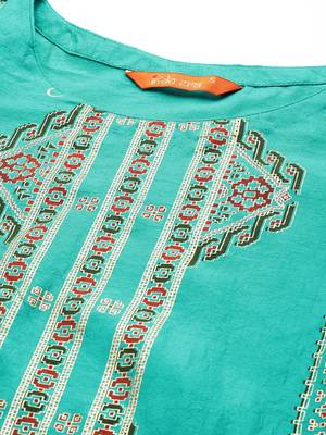 Indo Era Sea Green Foil Printed Straight Kurtas 4