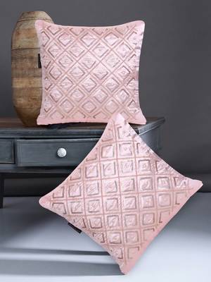 Mezposh Dazzle Baby Pink Geometric Embellished Satin Cushion Covers (14x14)  Set of 2 1
