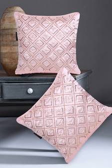 Mezposh Dazzle Baby Pink Geometric Embellished Satin Cushion Covers (14x14)  Set of 2