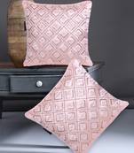 Mezposh Dazzle Baby Pink Geometric Embellished Satin Cushion Covers (14x14)  Set of 2
