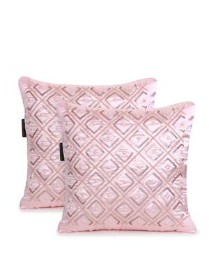 Mezposh Dazzle Baby Pink Geometric Embellished Satin Cushion Covers (14x14)  Set of 2 2