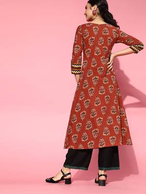 Indo Era Red Floral Printed A-line Kurtas 2