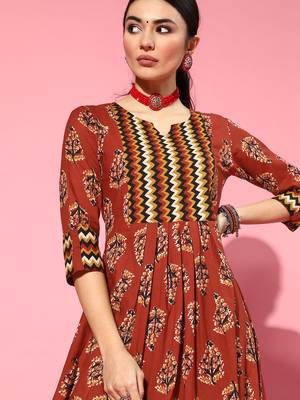 Indo Era Red Floral Printed A-line Kurtas 4