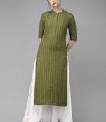 Indo Era Green Striped Straight Kurtas