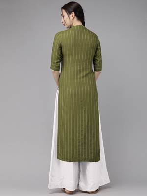 Indo Era Green Striped Straight Kurtas 2