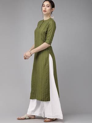 Indo Era Green Striped Straight Kurtas 3