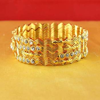 Gold Moti Stone Cz Polki Kundun Meenakari Pearl Bangle Kara 2