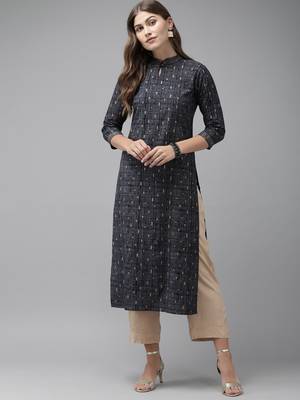 Indo Era Blue Foil Printed Straight Kurtas 1