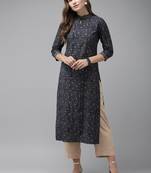 Indo Era Blue Foil Printed Straight Kurtas