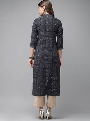 Indo Era Blue Foil Printed Straight Kurtas 2