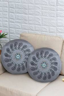 Mezposh Dazzle Grey & Multi Paisely Mandala Embellished Satin Cushion Covers (16)  Set of 2
