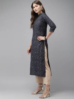 Indo Era Blue Foil Printed Straight Kurtas 3