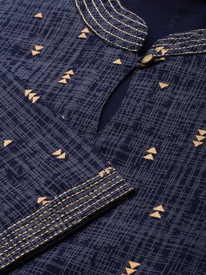 Indo Era Blue Foil Printed Straight Kurtas 4